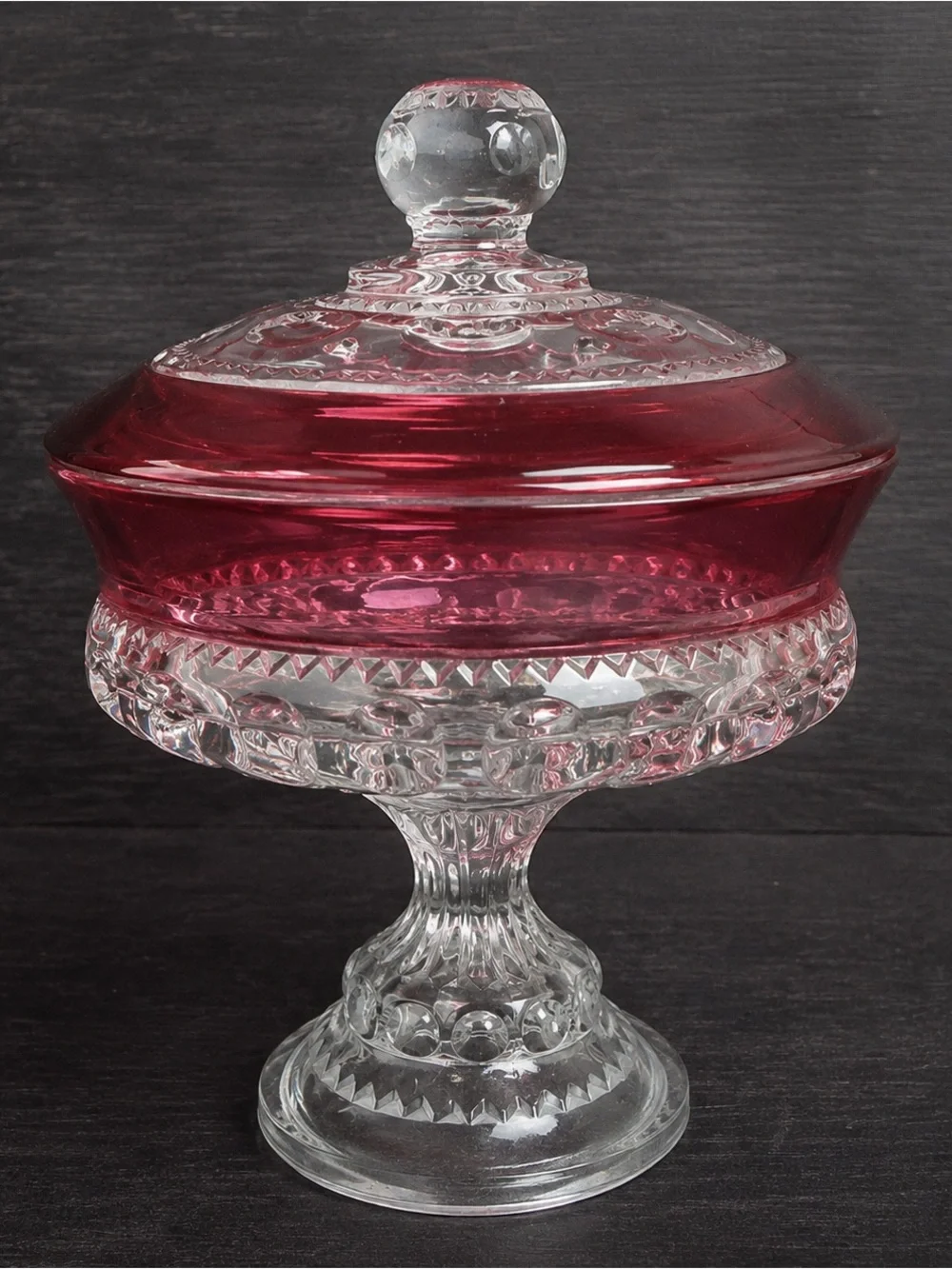 Indiana Glass Ruby Cranberry Overlay Covered Compote Candy Dish